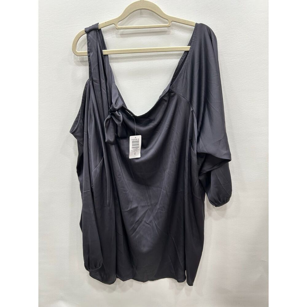 Torrid Women's Periscope Satin Tie Front Off Shoulder Long Sleeve Blouse Size 6X